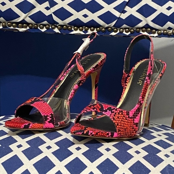 Multi pink black snakeskin clear pointed slingback high heel open toe sandals - Picture 5 of 8